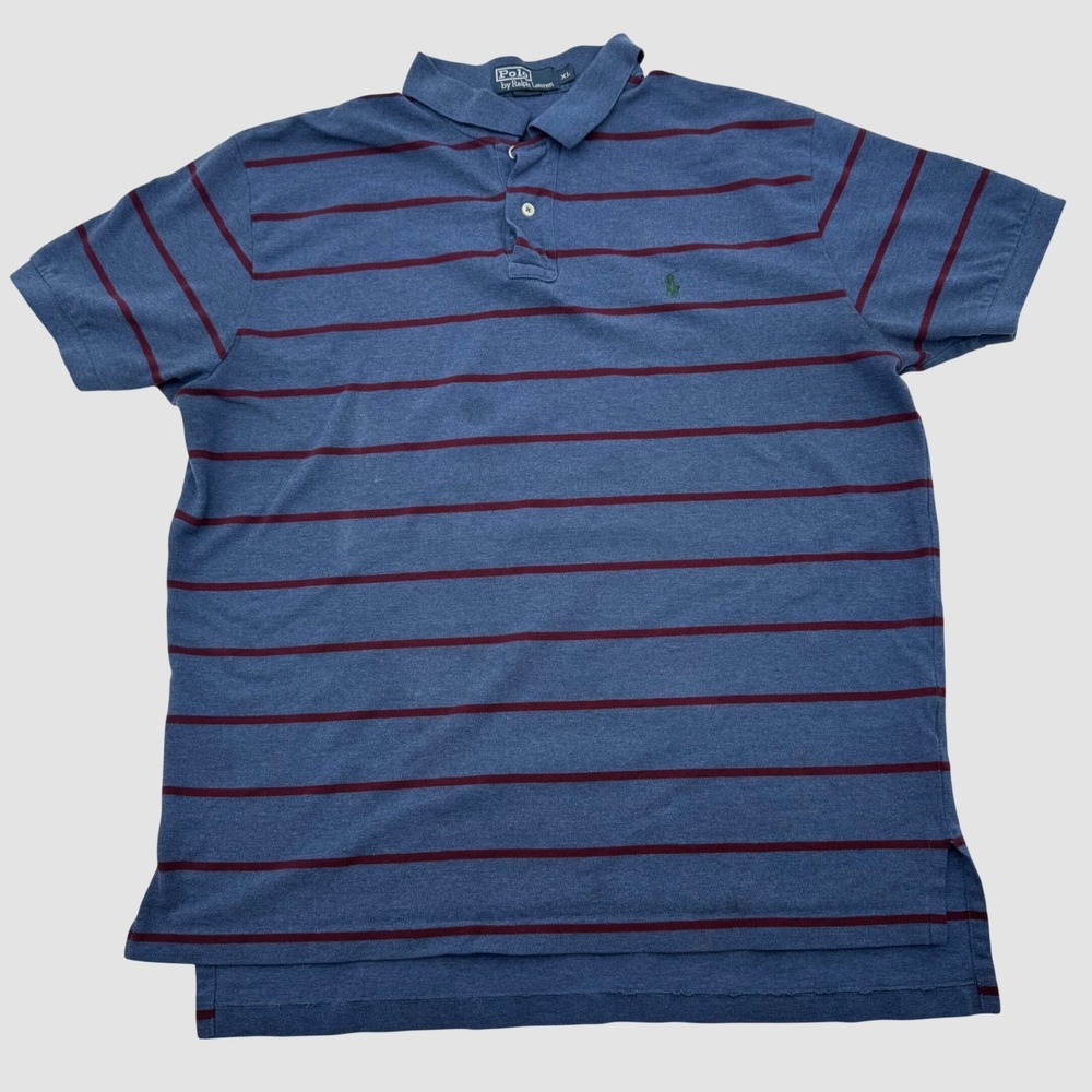 Polo Ralph Lauren Mens XL Blue Burgundy Striped Short Sleeve Pique Polo Shirt